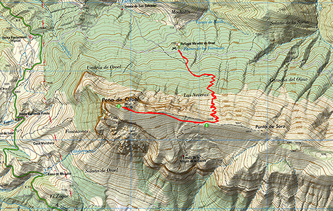 Ampliar mapa Mapa de la excursión a la Peña Oroel en el Espacio Protegido de San Juan de la Peña y Peña Oroel