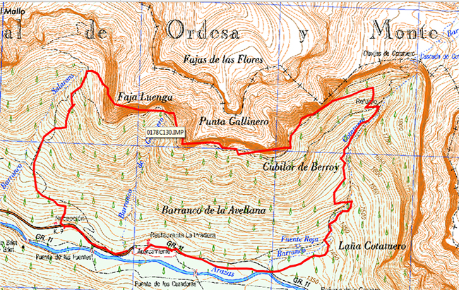 Mapa de la ruta Faja Racon