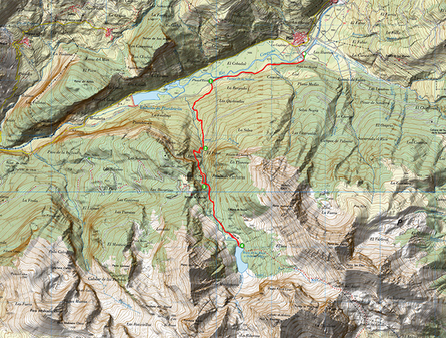 Mapa de la ruta al ibón de Plan - Valle de Chistau