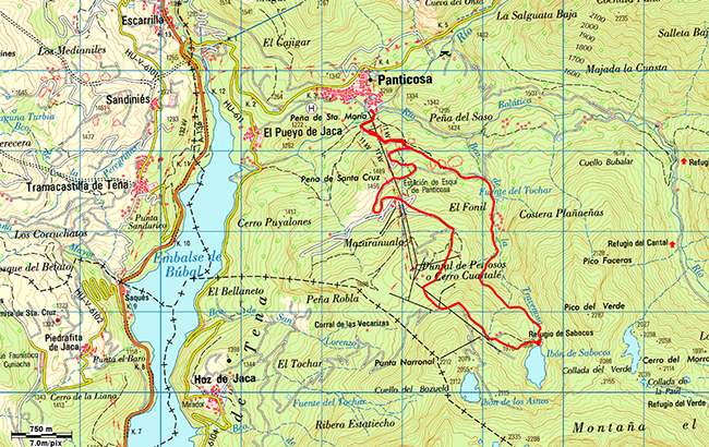 Mapa de la ruta a ibón de Sabocos