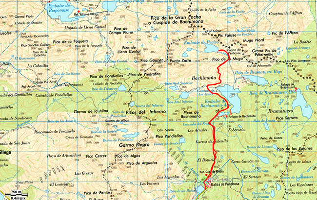 Mapa de la ruta a los Ibones de Pecico