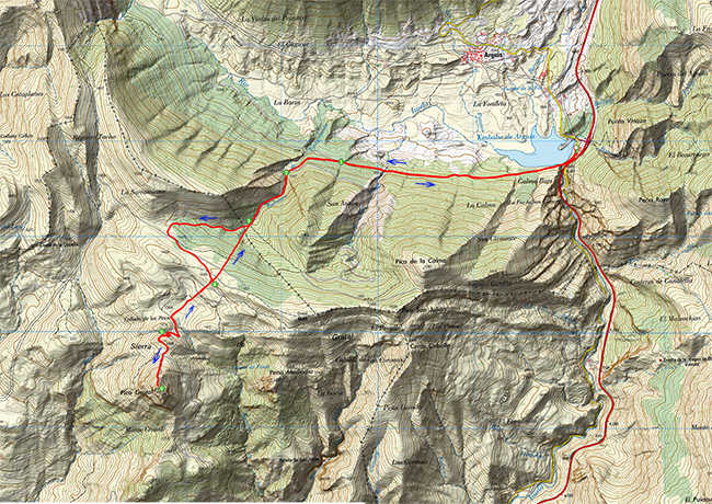 Mapa de la excursión al Pico Gratal en la Hoya de Huesca