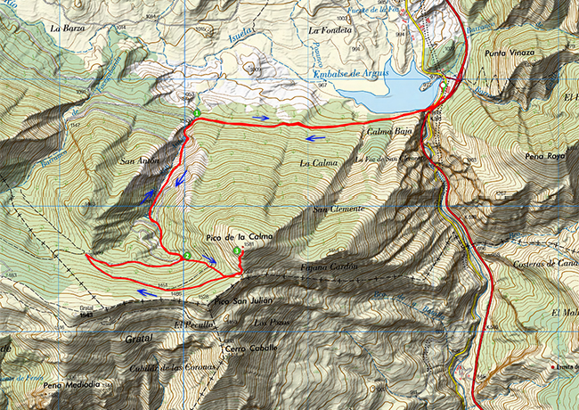 Mapa de la excursión al Pico de la Calma en la Hoya de Huesca