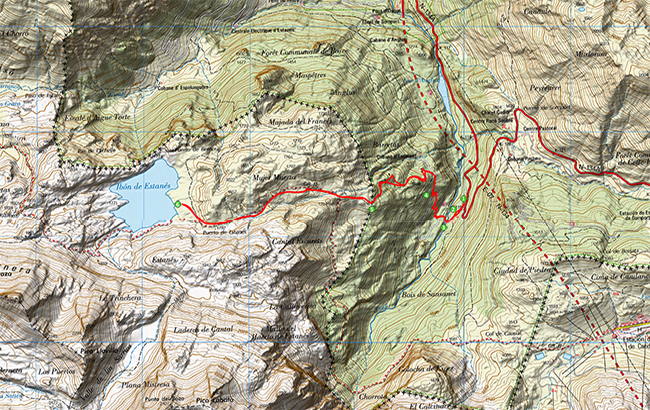 Mapa de la excursión con raquetas desde Sansa´net al Ibón de Estanes