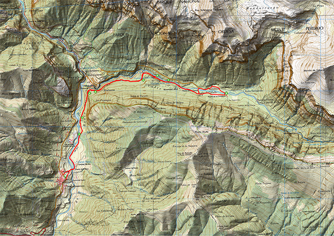 Mapa de la excursión desde Sansanet al Valle de los Sarrios
